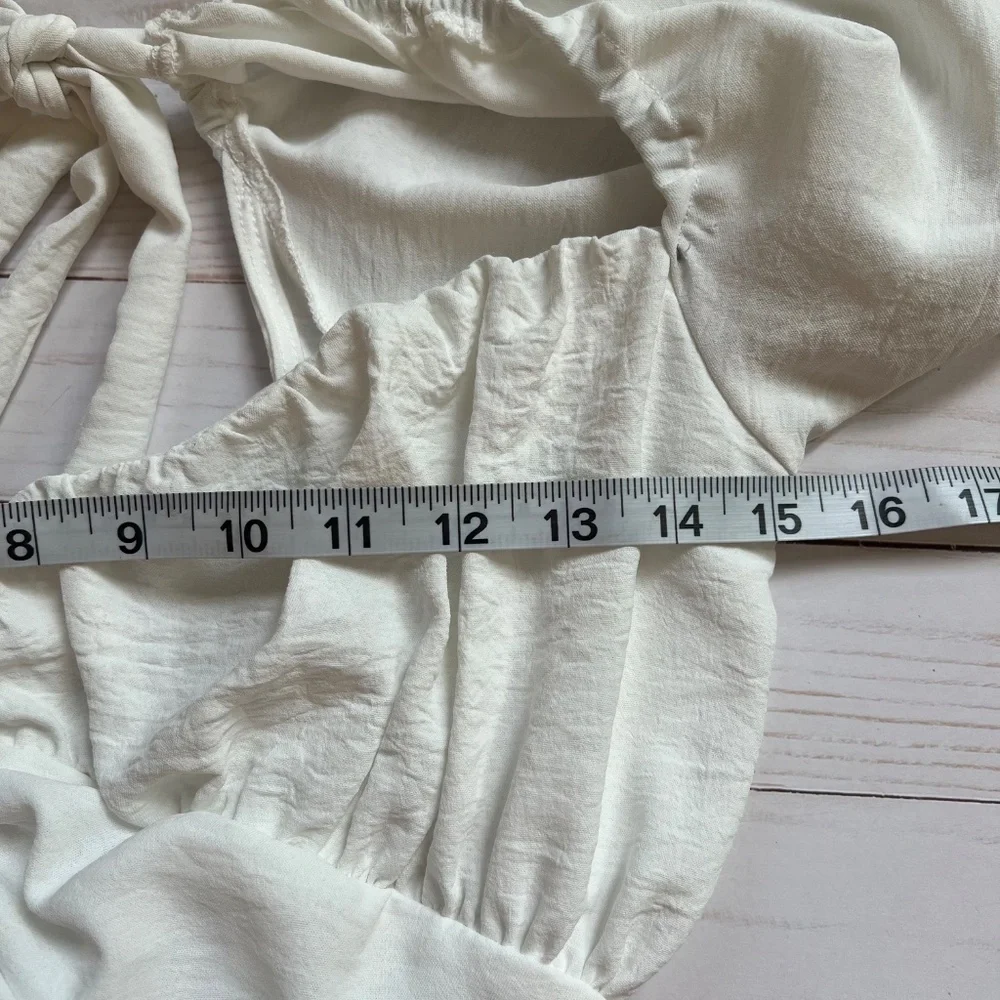Lucy in the Sky Off White Ruffle Mini Dress w/ Back Ties | Women’s Size Large - Picture 10 of 12